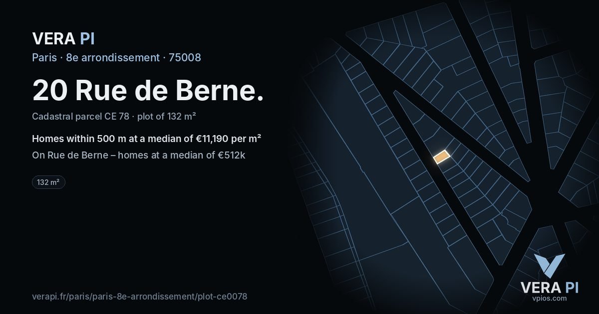 20 Rue de Berne, 8e arrondissement at night – the plot lit, the parcels around coloured by the prices near them