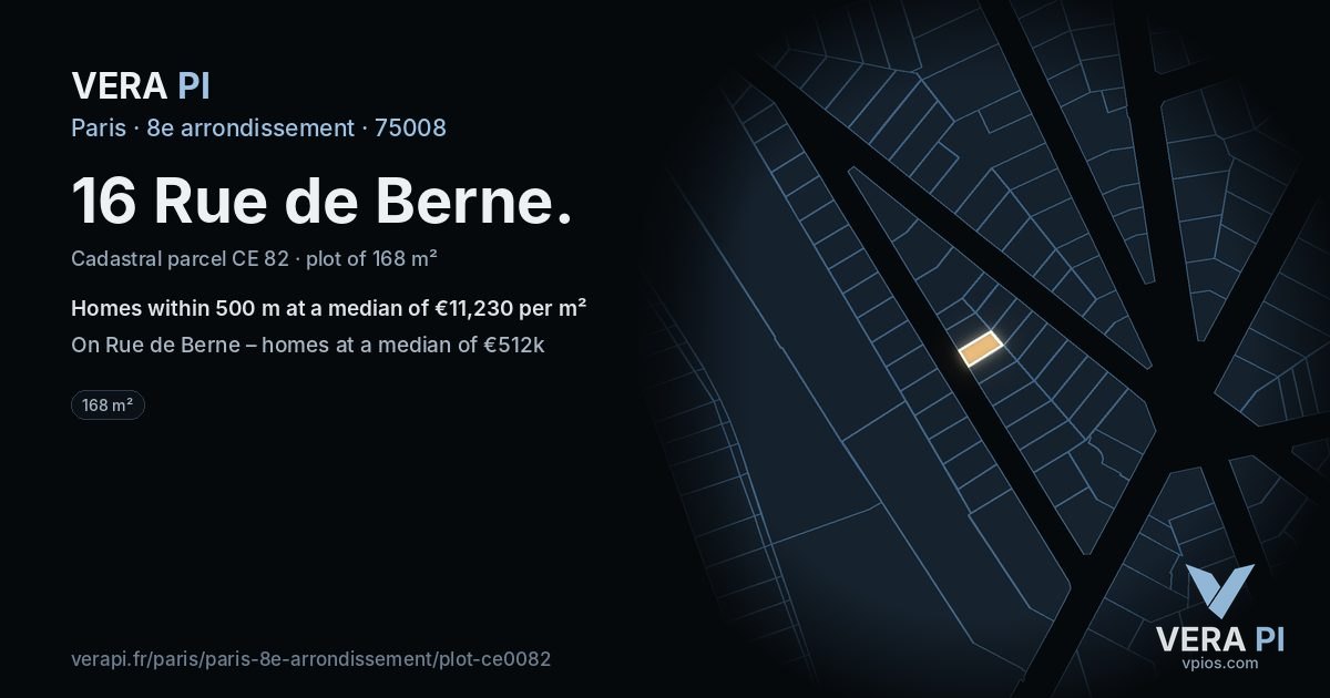 16 Rue de Berne, 8e arrondissement at night – the plot lit, the parcels around coloured by the prices near them