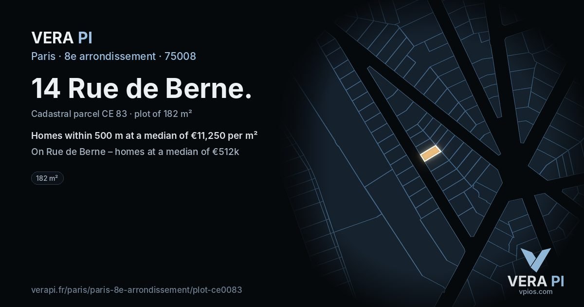 14 Rue de Berne, 8e arrondissement at night – the plot lit, the parcels around coloured by the prices near them