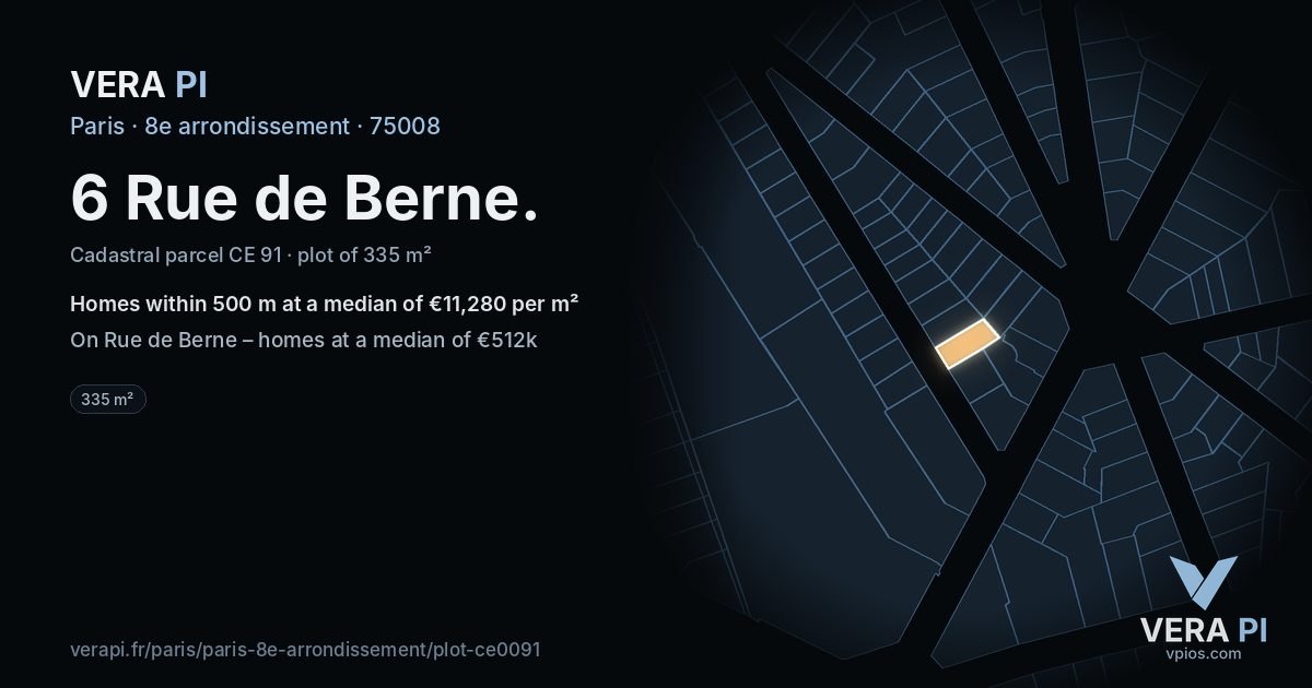 6 Rue de Berne, 8e arrondissement at night – the plot lit, the parcels around coloured by the prices near them