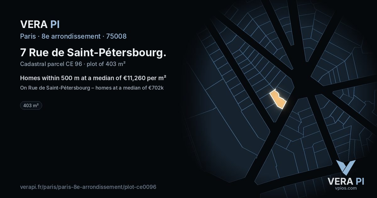 7 Rue de Saint-Pétersbourg, 8e arrondissement at night – the plot lit, the parcels around coloured by the prices near them
