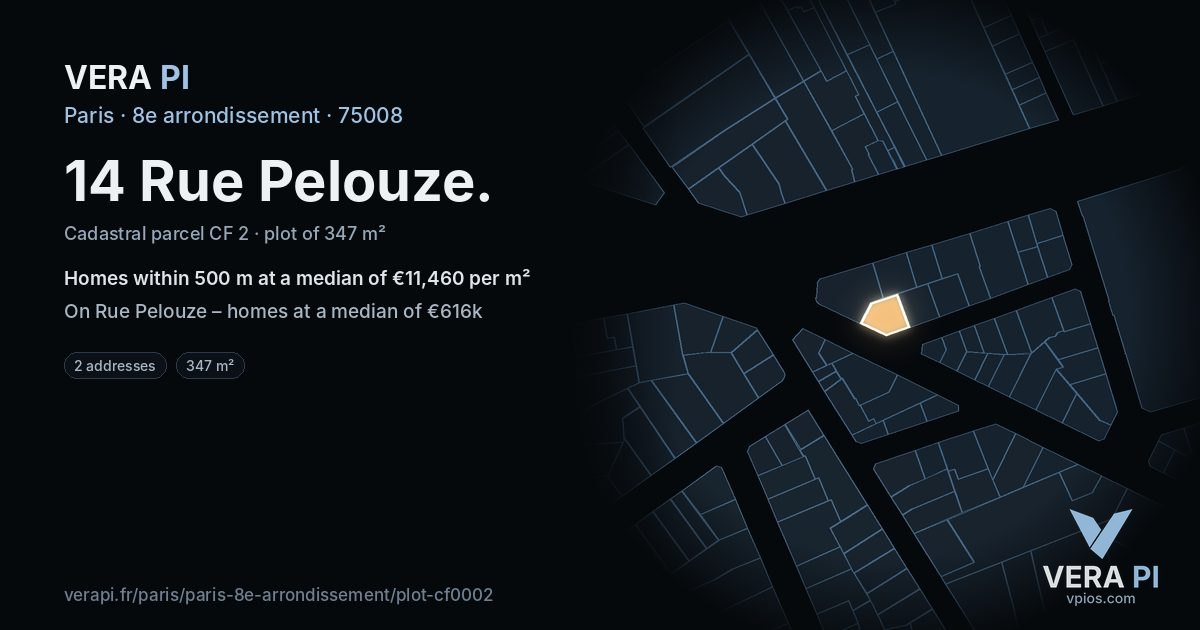 14 Rue Pelouze, 8e arrondissement at night – the plot lit, the parcels around coloured by the prices near them