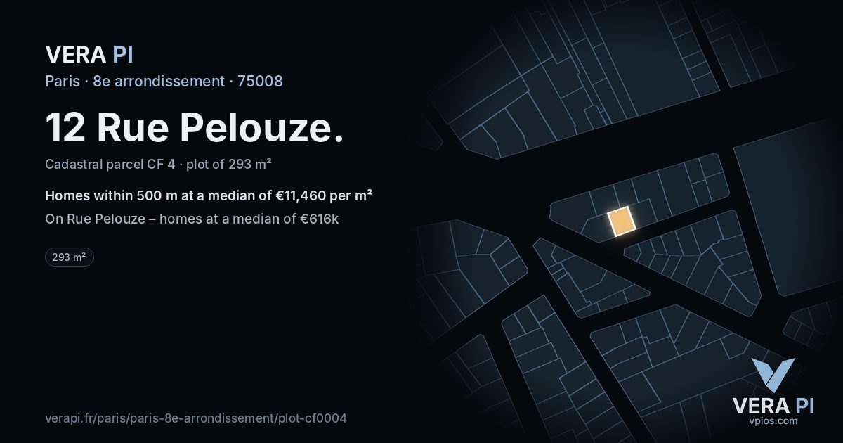 12 Rue Pelouze, 8e arrondissement at night – the plot lit, the parcels around coloured by the prices near them