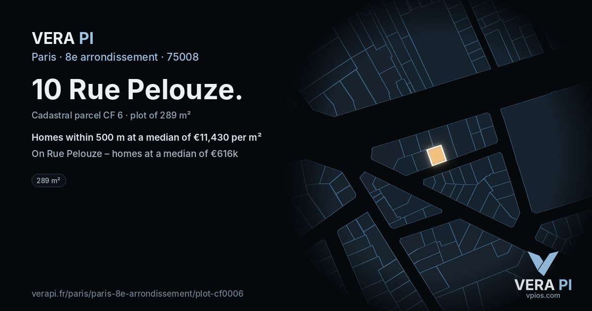 10 Rue Pelouze, 8e arrondissement at night – the plot lit, the parcels around coloured by the prices near them