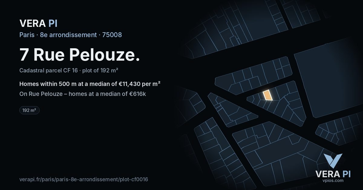 7 Rue Pelouze, 8e arrondissement at night – the plot lit, the parcels around coloured by the prices near them