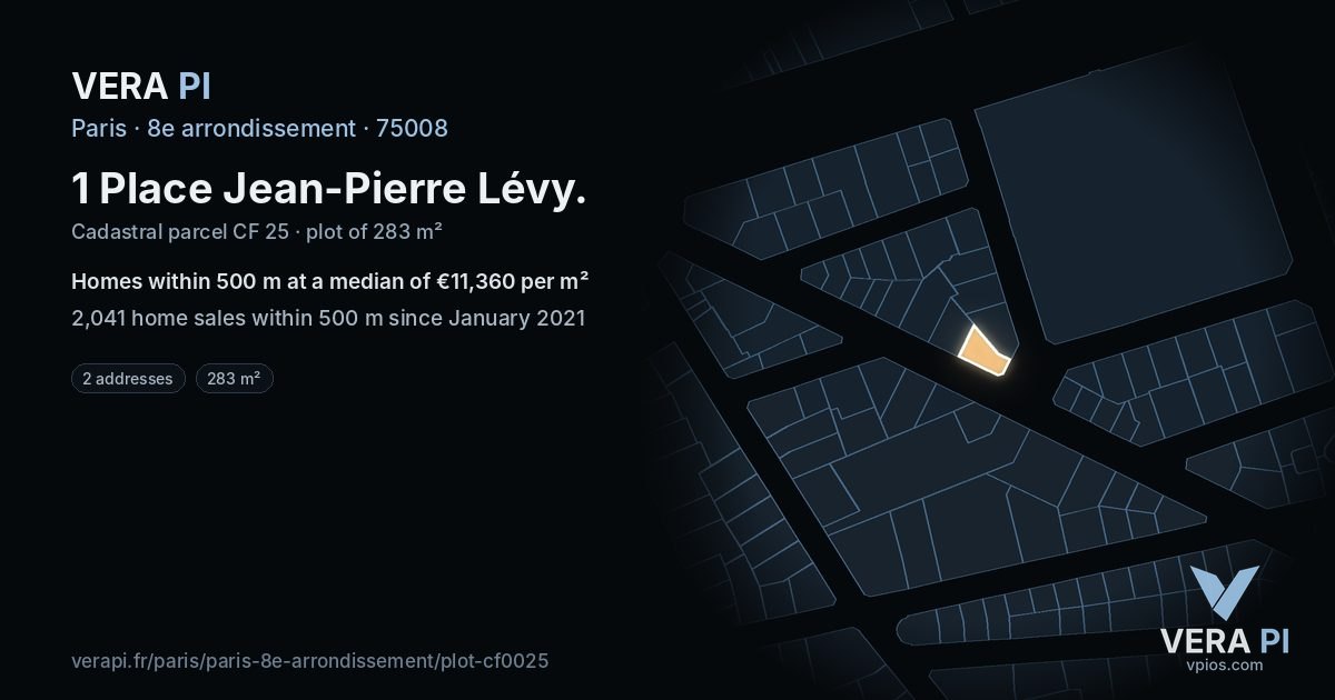 1 Place Jean-Pierre Lévy, 8e arrondissement at night – the plot lit, the parcels around coloured by the prices near them