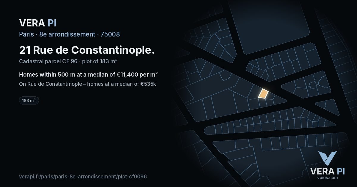 21 Rue de Constantinople, 8e arrondissement at night – the plot lit, the parcels around coloured by the prices near them