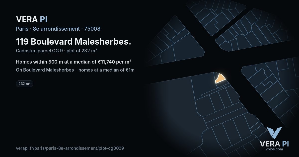 119 Boulevard Malesherbes, 8e arrondissement at night – the plot lit, the parcels around coloured by the prices near them