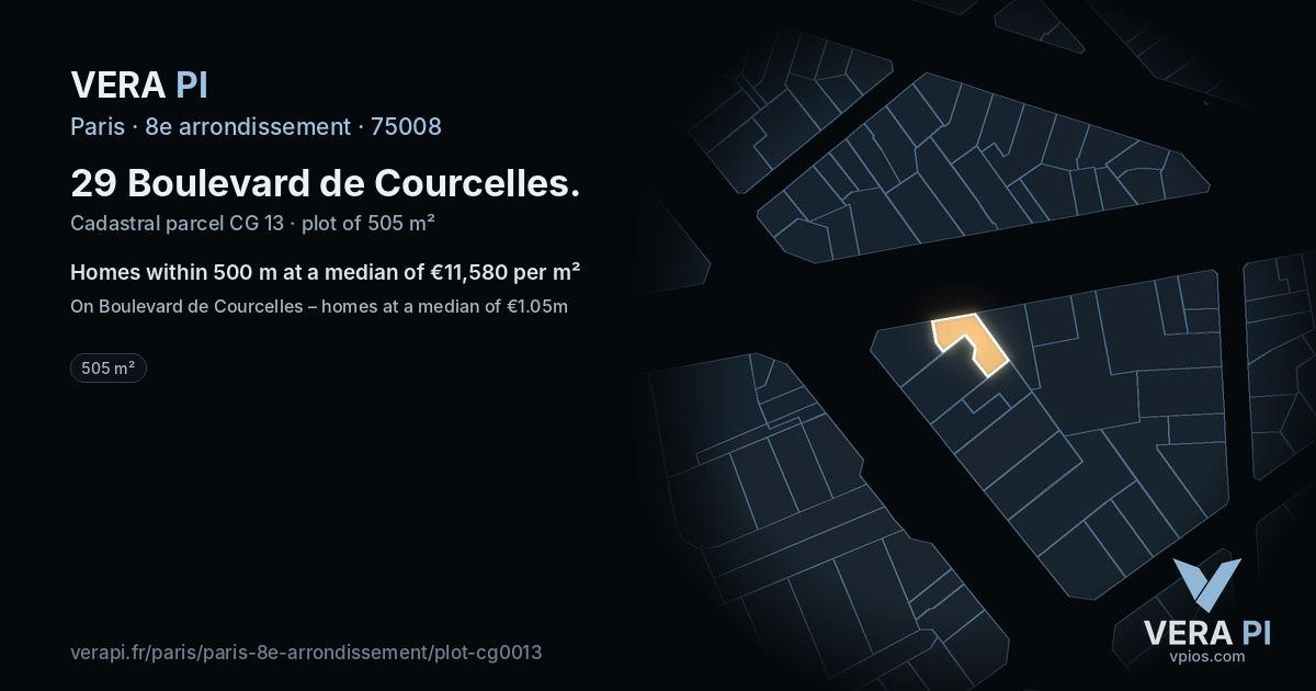 29 Boulevard de Courcelles, 8e arrondissement at night – the plot lit, the parcels around coloured by the prices near them