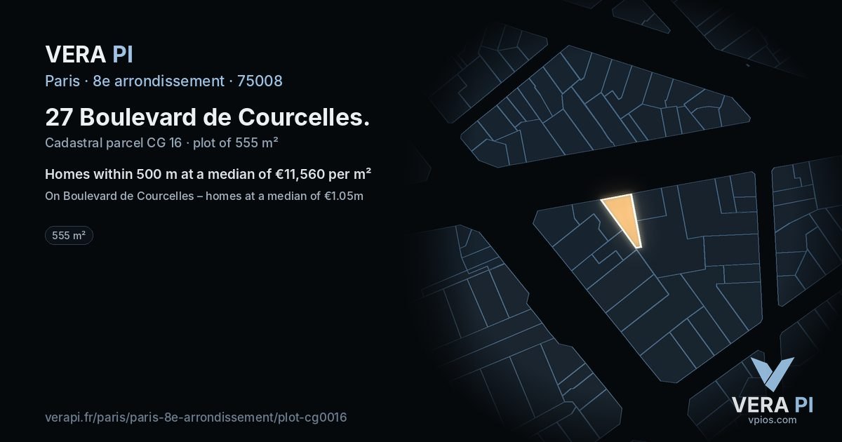 27 Boulevard de Courcelles, 8e arrondissement at night – the plot lit, the parcels around coloured by the prices near them