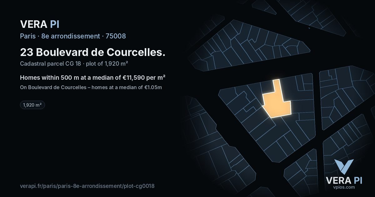 23 Boulevard de Courcelles, 8e arrondissement at night – the plot lit, the parcels around coloured by the prices near them