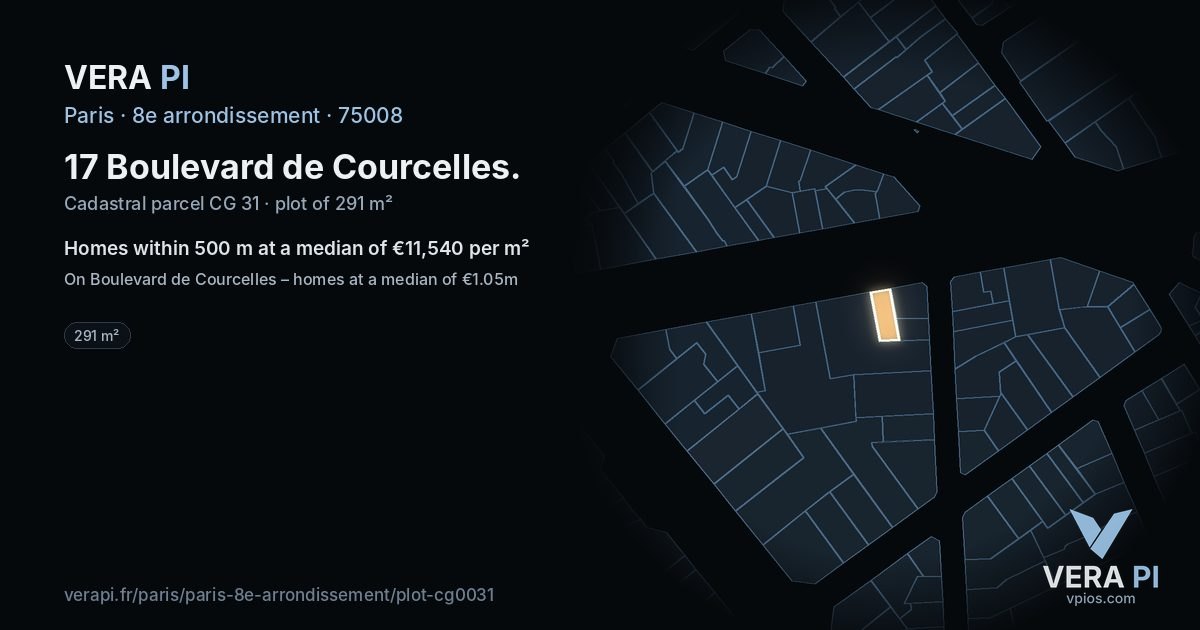 17 Boulevard de Courcelles, 8e arrondissement at night – the plot lit, the parcels around coloured by the prices near them