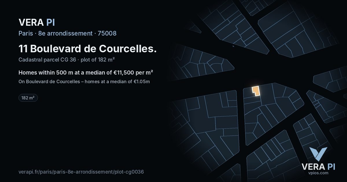11 Boulevard de Courcelles, 8e arrondissement at night – the plot lit, the parcels around coloured by the prices near them