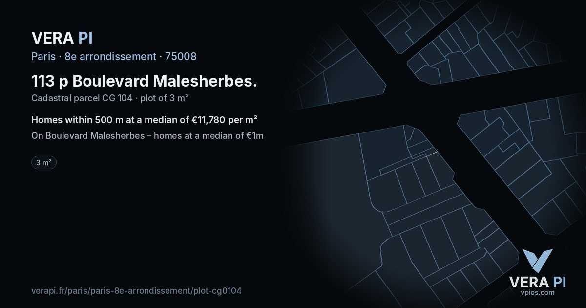 113 p Boulevard Malesherbes, 8e arrondissement at night – the plot lit, the parcels around coloured by the prices near them