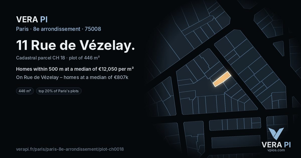 11 Rue de Vézelay, 8e arrondissement at night – the plot lit, the parcels around coloured by the prices near them