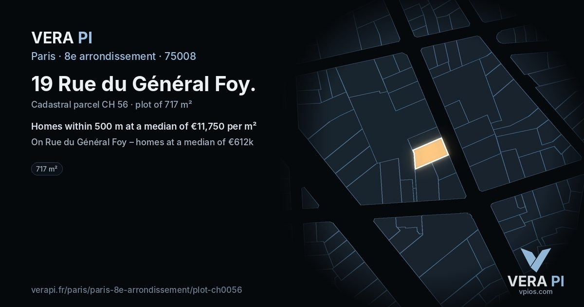 19 Rue du Général Foy, 8e arrondissement at night – the plot lit, the parcels around coloured by the prices near them
