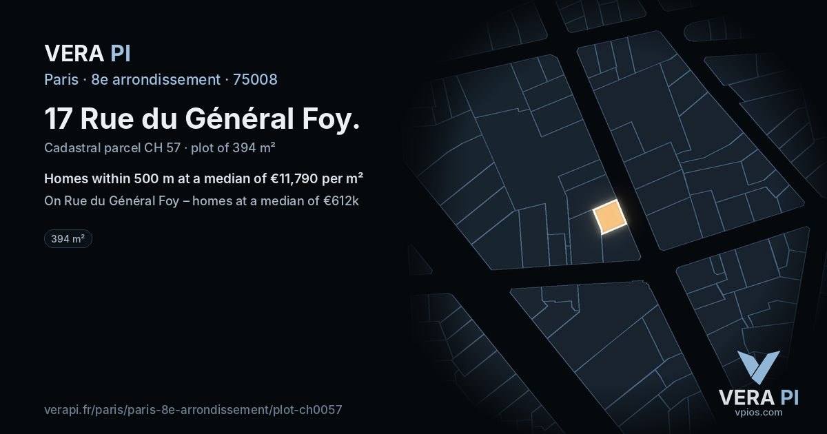 17 Rue du Général Foy, 8e arrondissement at night – the plot lit, the parcels around coloured by the prices near them