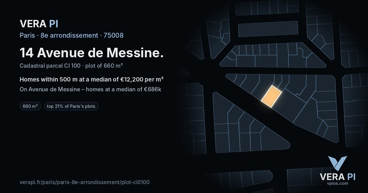 14 Avenue de Messine, 8e arrondissement at night – the plot lit, the parcels around coloured by the prices near them