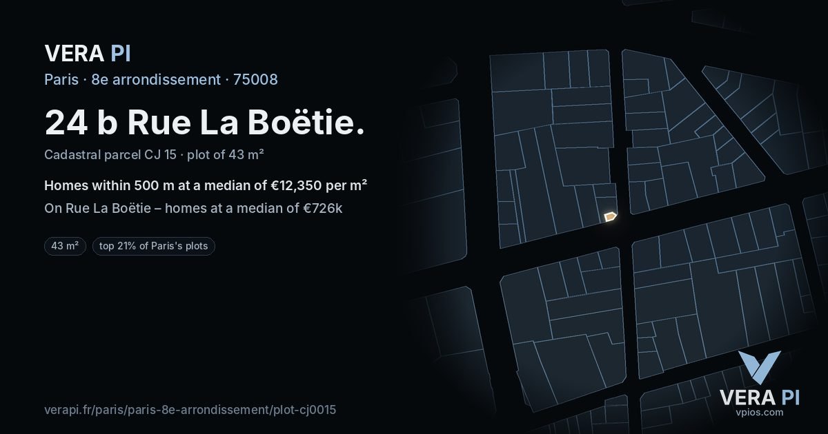24 b Rue La Boëtie, 8e arrondissement at night – the plot lit, the parcels around coloured by the prices near them