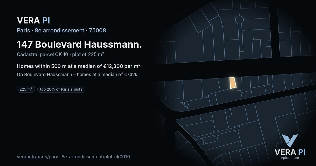 147 Boulevard Haussmann, 8e arrondissement at night – the plot lit, the parcels around coloured by the prices near them