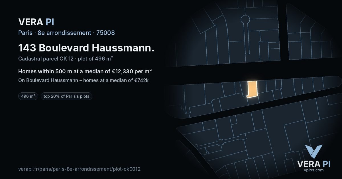 143 Boulevard Haussmann, 8e arrondissement at night – the plot lit, the parcels around coloured by the prices near them
