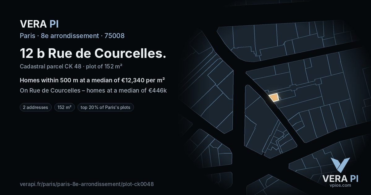 12 b Rue de Courcelles, 8e arrondissement at night – the plot lit, the parcels around coloured by the prices near them