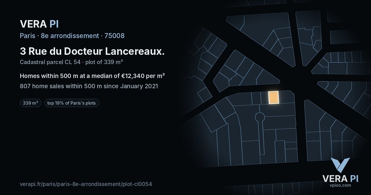 3 Rue du Docteur Lancereaux, 8e arrondissement at night – the plot lit, the parcels around coloured by the prices near them