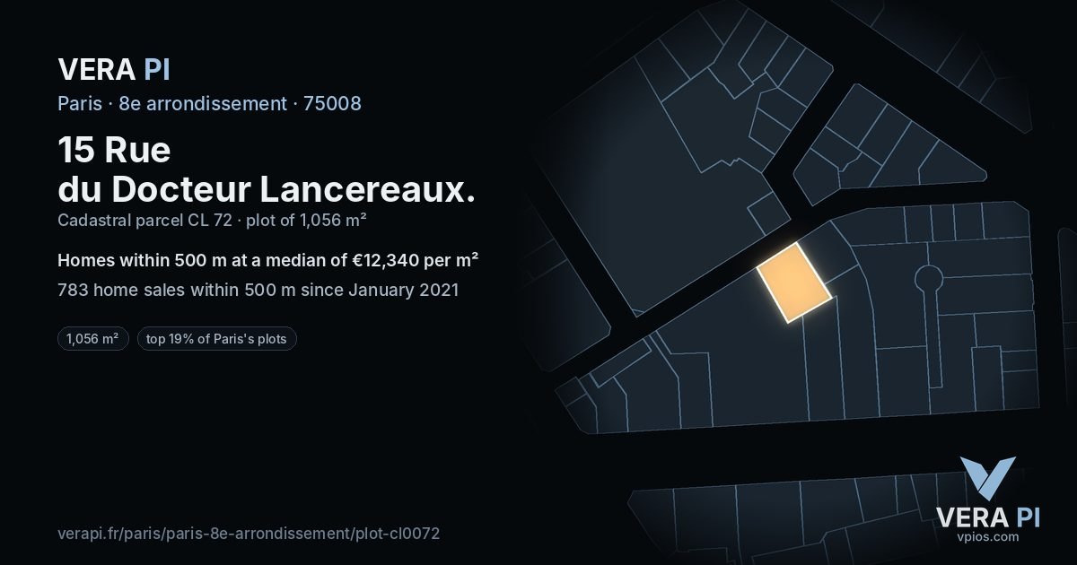 15 Rue du Docteur Lancereaux, 8e arrondissement at night – the plot lit, the parcels around coloured by the prices near them