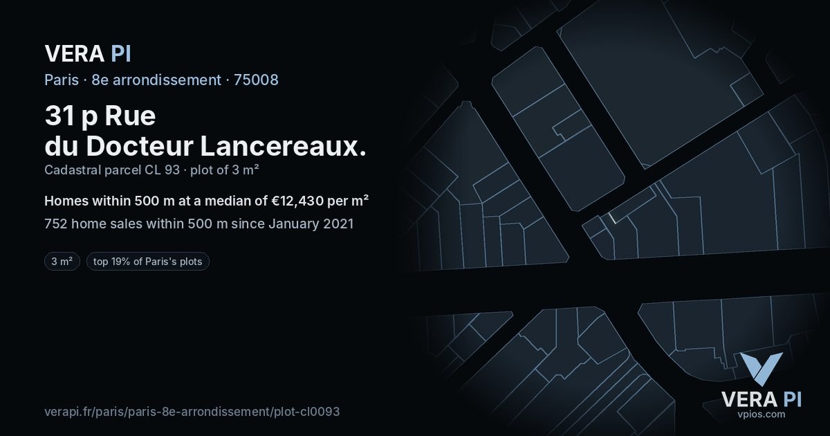 31 p Rue du Docteur Lancereaux, 8e arrondissement at night – the plot lit, the parcels around coloured by the prices near them
