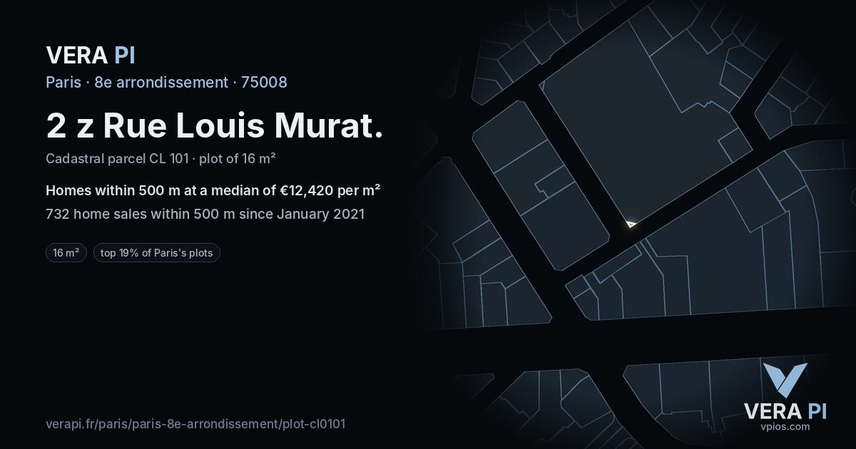 2 z Rue Louis Murat, 8e arrondissement at night – the plot lit, the parcels around coloured by the prices near them