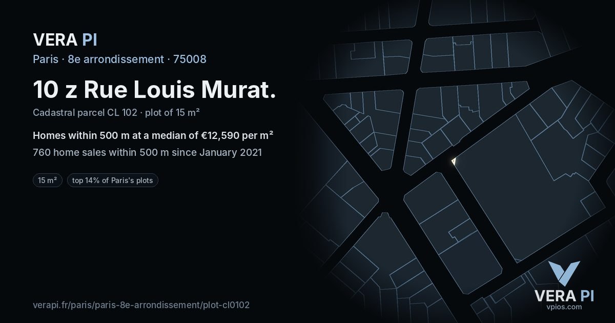 10 z Rue Louis Murat, 8e arrondissement at night – the plot lit, the parcels around coloured by the prices near them