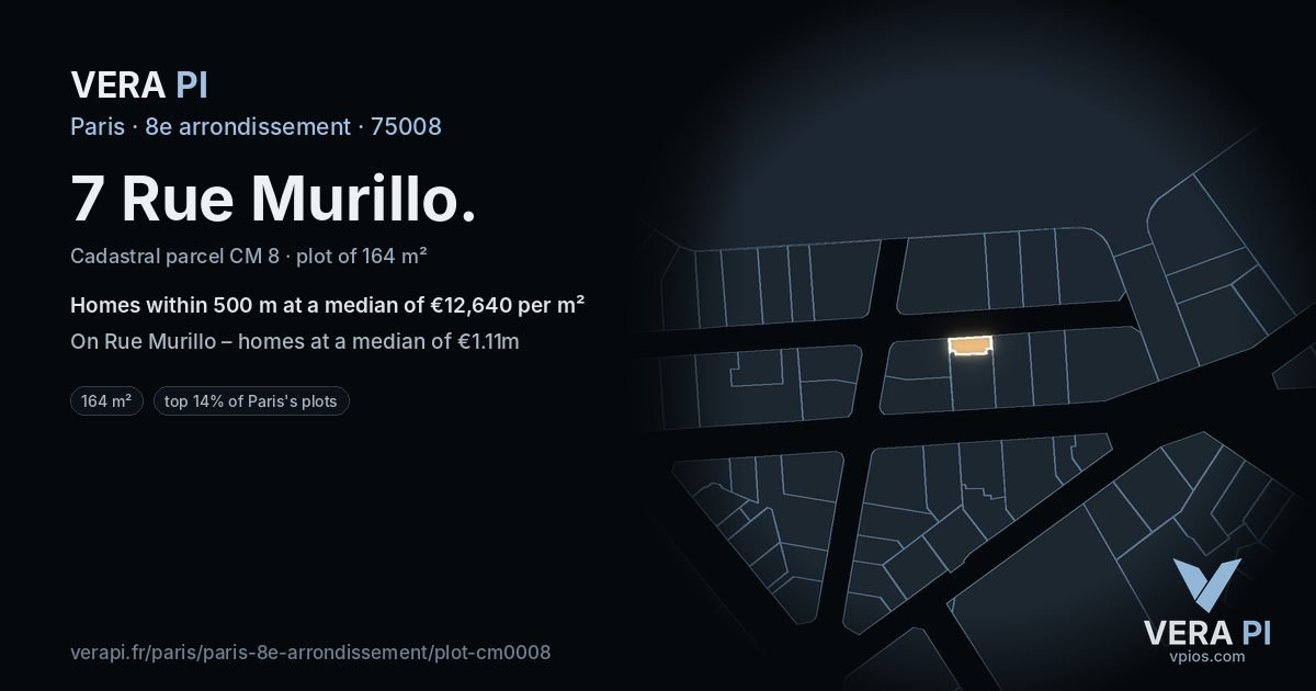 7 Rue Murillo, 8e arrondissement at night – the plot lit, the parcels around coloured by the prices near them