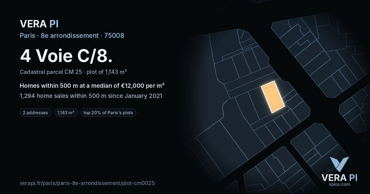 4 Voie C/8, 8e arrondissement at night – the plot lit, the parcels around coloured by the prices near them