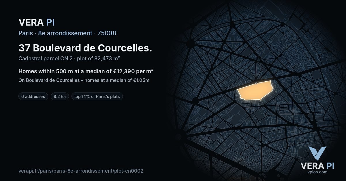 37 Boulevard de Courcelles, 8e arrondissement at night – the plot lit, the parcels around coloured by the prices near them