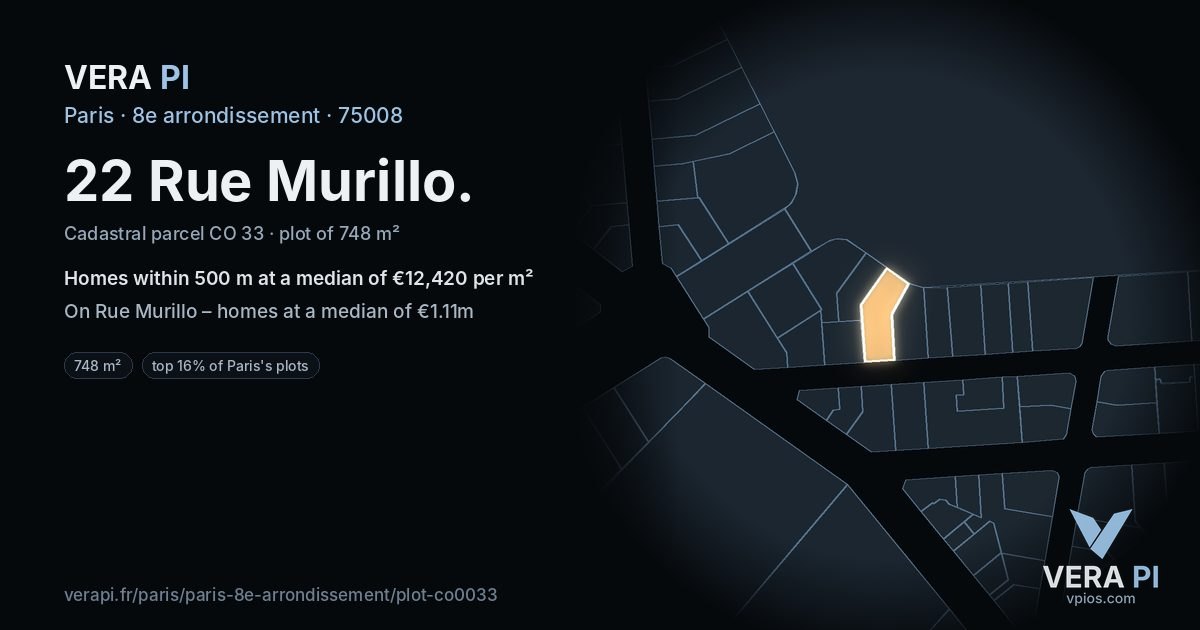 22 Rue Murillo, 8e arrondissement at night – the plot lit, the parcels around coloured by the prices near them