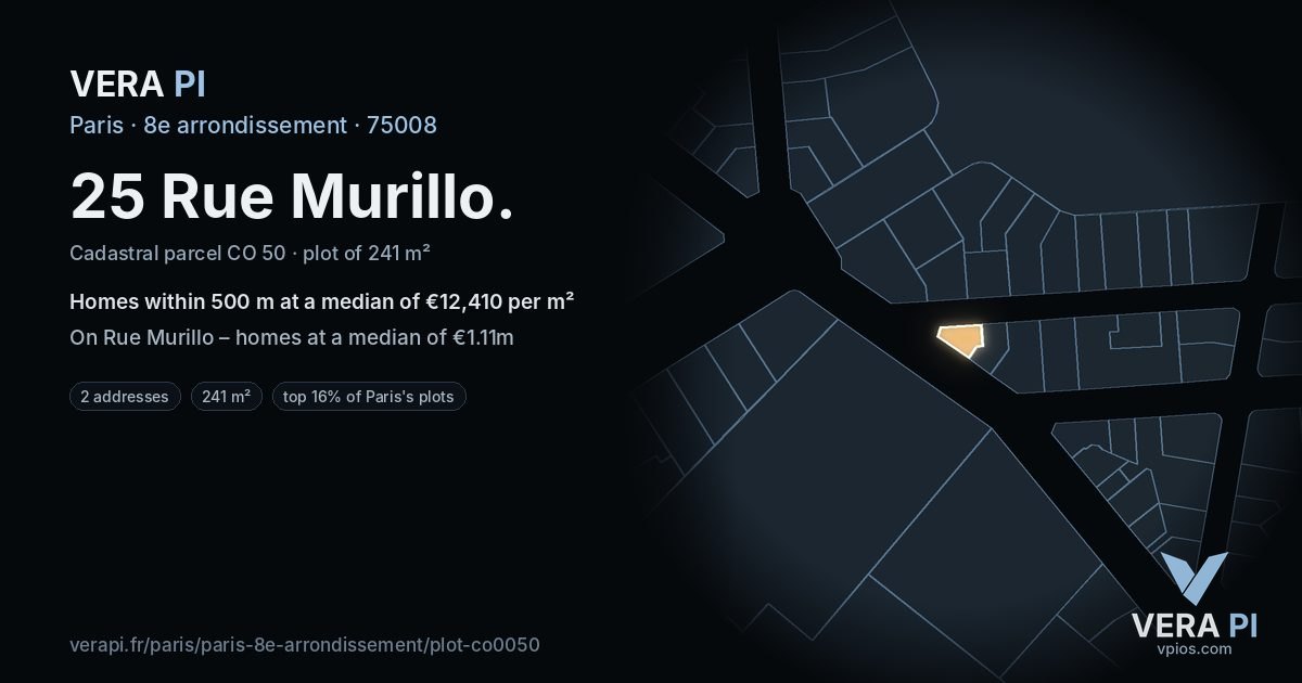 25 Rue Murillo, 8e arrondissement at night – the plot lit, the parcels around coloured by the prices near them