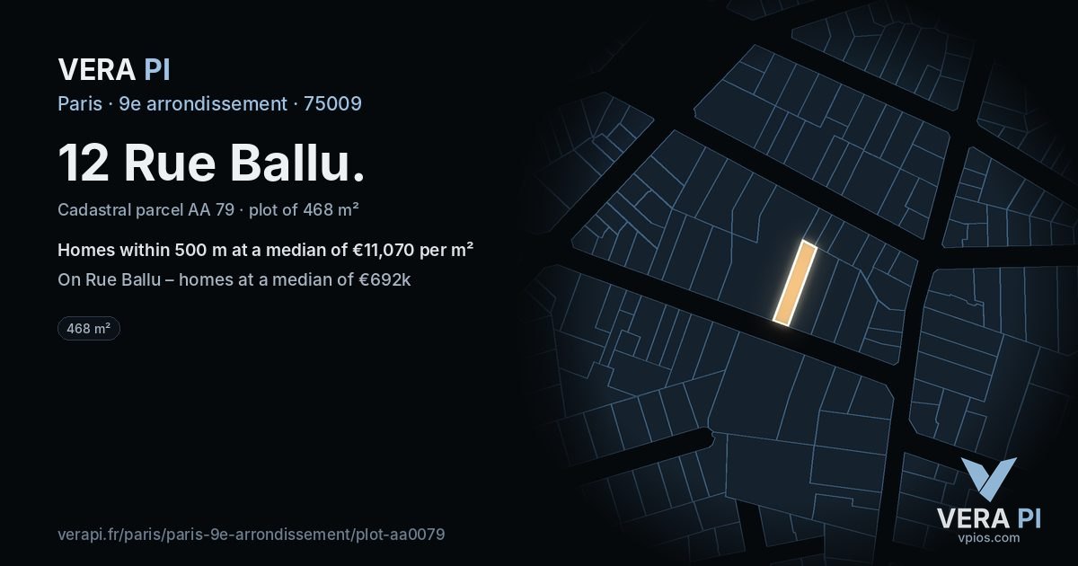 12 Rue Ballu, 9e arrondissement at night – the plot lit, the parcels around coloured by the prices near them