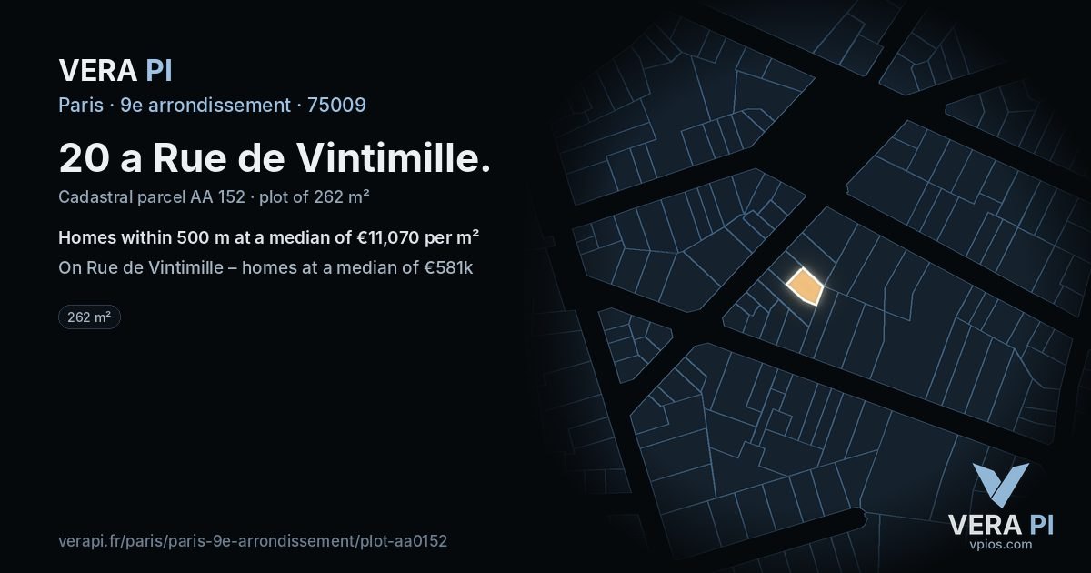 20 a Rue de Vintimille, 9e arrondissement at night – the plot lit, the parcels around coloured by the prices near them