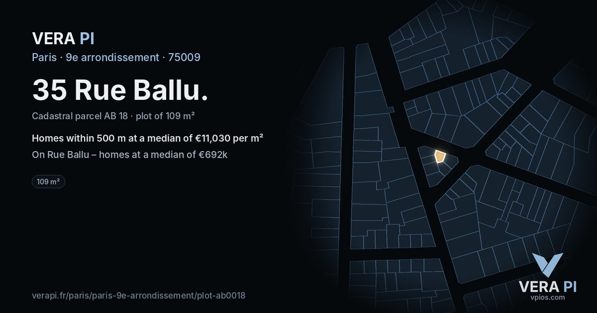 35 Rue Ballu, 9e arrondissement at night – the plot lit, the parcels around coloured by the prices near them