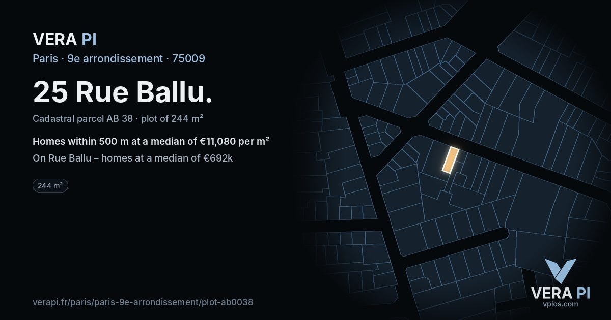 25 Rue Ballu, 9e arrondissement at night – the plot lit, the parcels around coloured by the prices near them