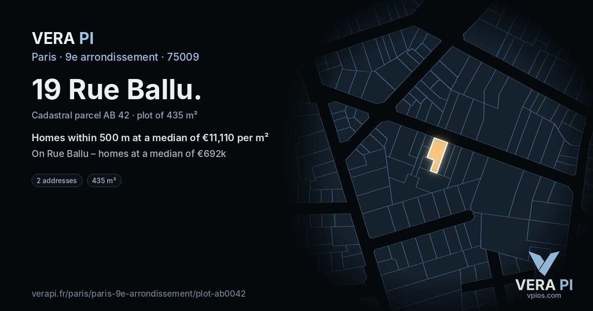 19 Rue Ballu, 9e arrondissement at night – the plot lit, the parcels around coloured by the prices near them