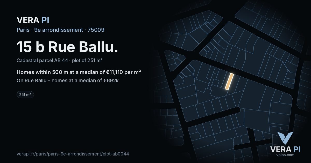 15 b Rue Ballu, 9e arrondissement at night – the plot lit, the parcels around coloured by the prices near them