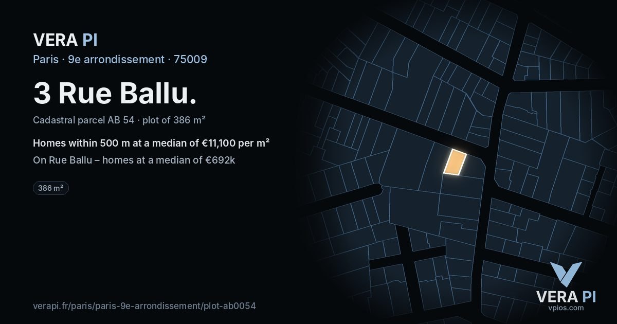 3 Rue Ballu, 9e arrondissement at night – the plot lit, the parcels around coloured by the prices near them