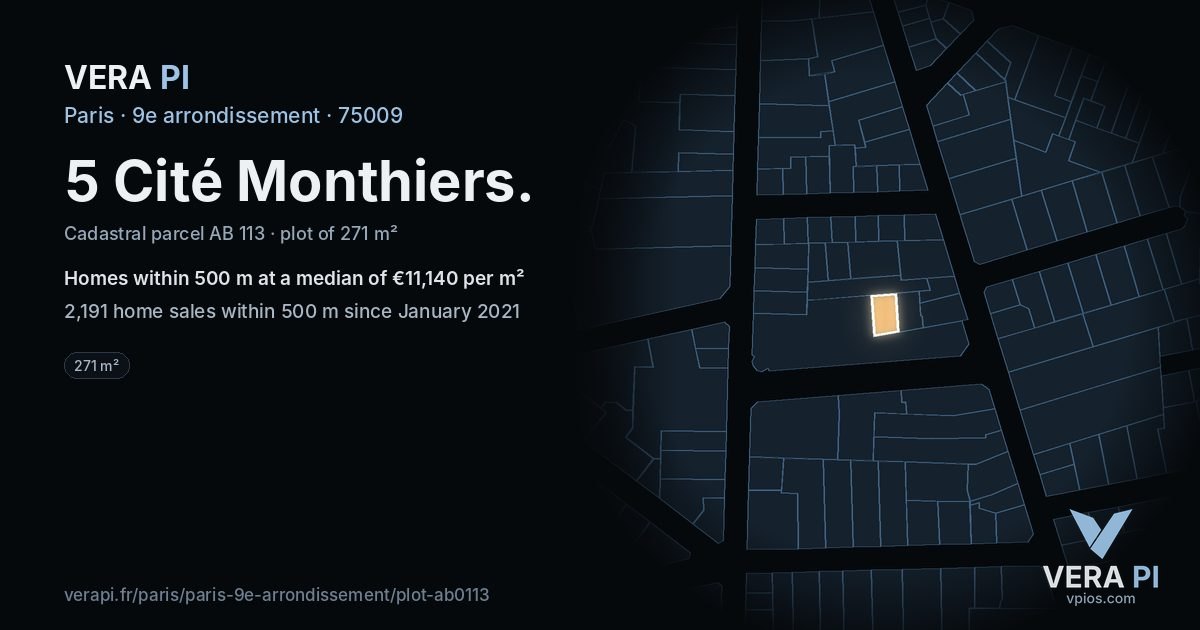 5 Cité Monthiers, 9e arrondissement at night – the plot lit, the parcels around coloured by the prices near them