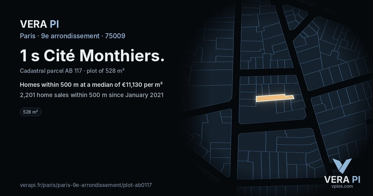 1 s Cité Monthiers, 9e arrondissement at night – the plot lit, the parcels around coloured by the prices near them