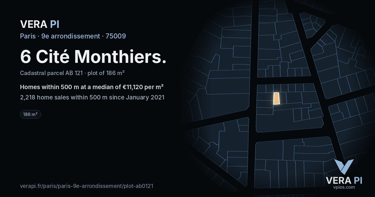 6 Cité Monthiers, 9e arrondissement at night – the plot lit, the parcels around coloured by the prices near them