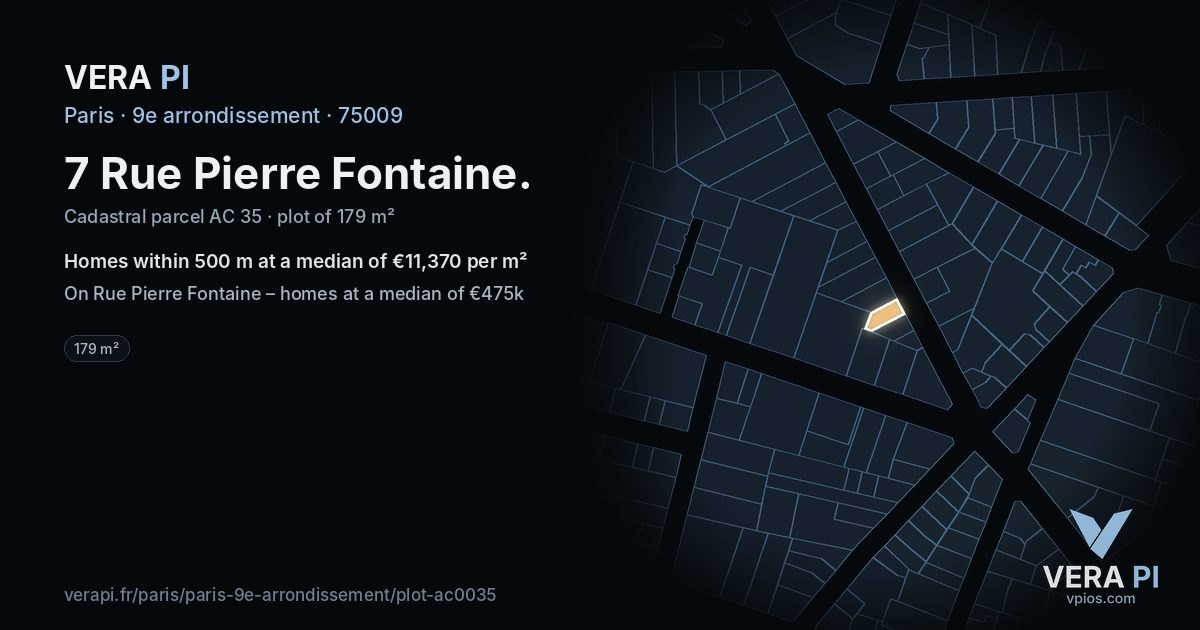 7 Rue Pierre Fontaine, 9e arrondissement at night – the plot lit, the parcels around coloured by the prices near them