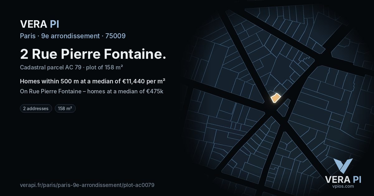 2 Rue Pierre Fontaine, 9e arrondissement at night – the plot lit, the parcels around coloured by the prices near them