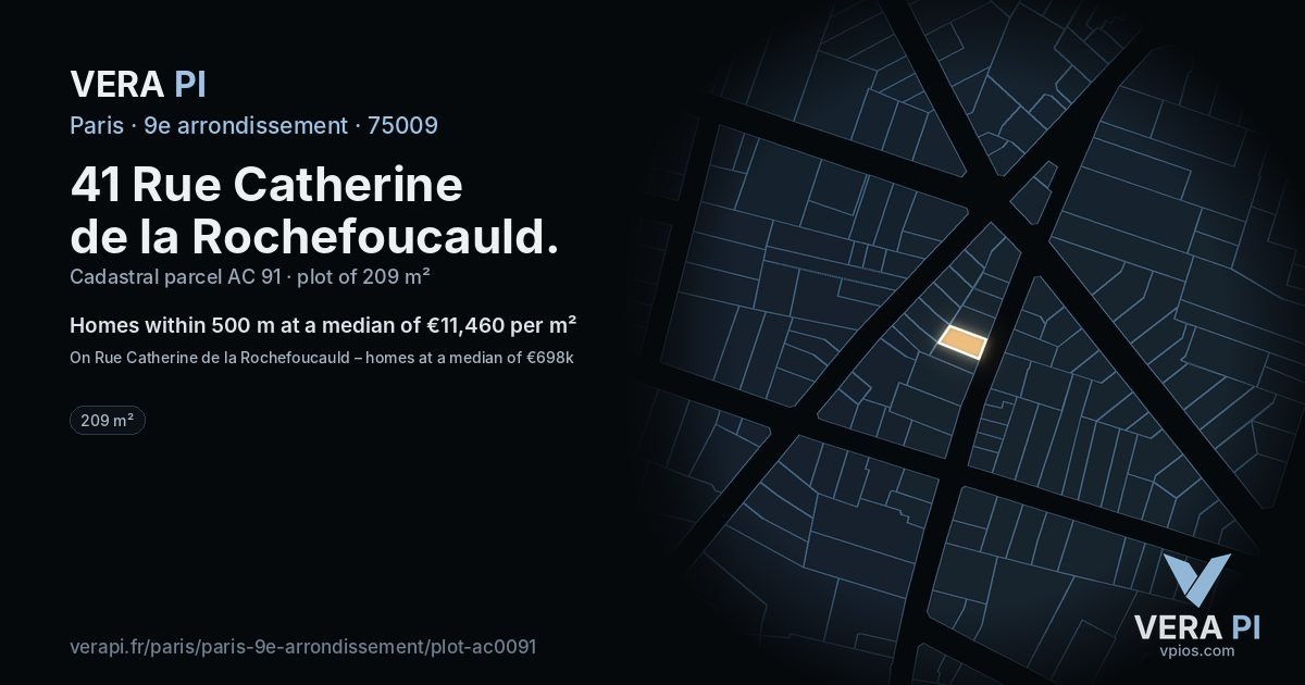 41 Rue Catherine de la Rochefoucauld, 9e arrondissement at night – the plot lit, the parcels around coloured by the prices near them