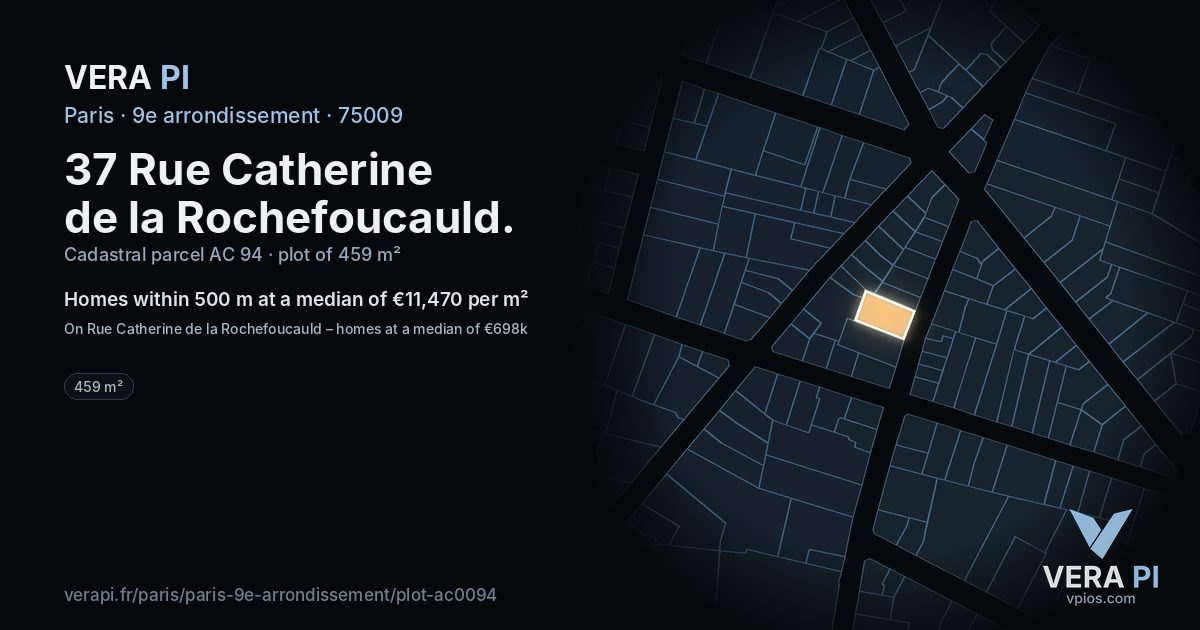37 Rue Catherine de la Rochefoucauld, 9e arrondissement at night – the plot lit, the parcels around coloured by the prices near them